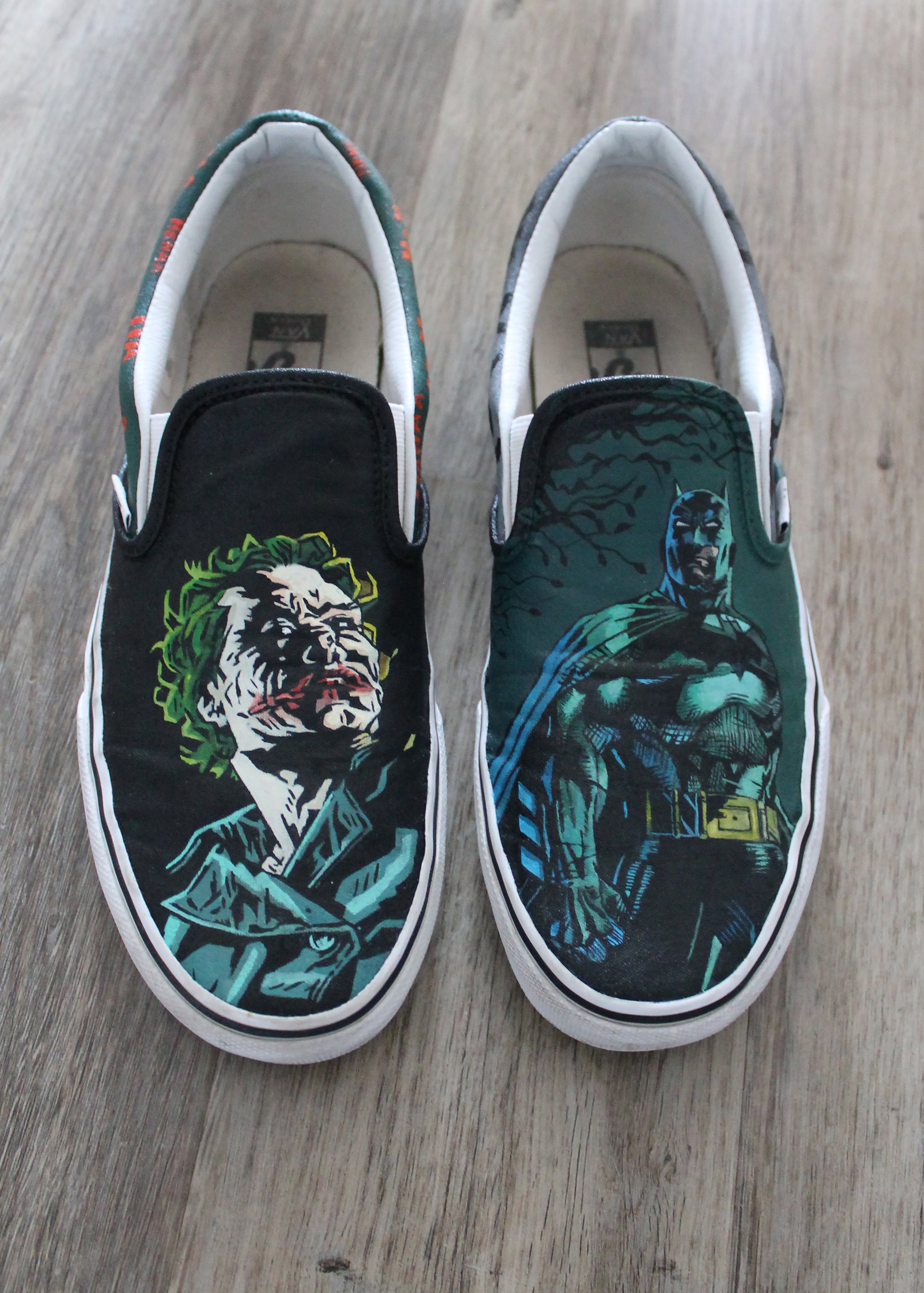 ?Vans Hand Painted Batman & Joker Custom Made Collectible Unisex Slip On Shoes Hand Painted Joker X Joker Vans | Joaquin Phoenix | Heath  main image 4